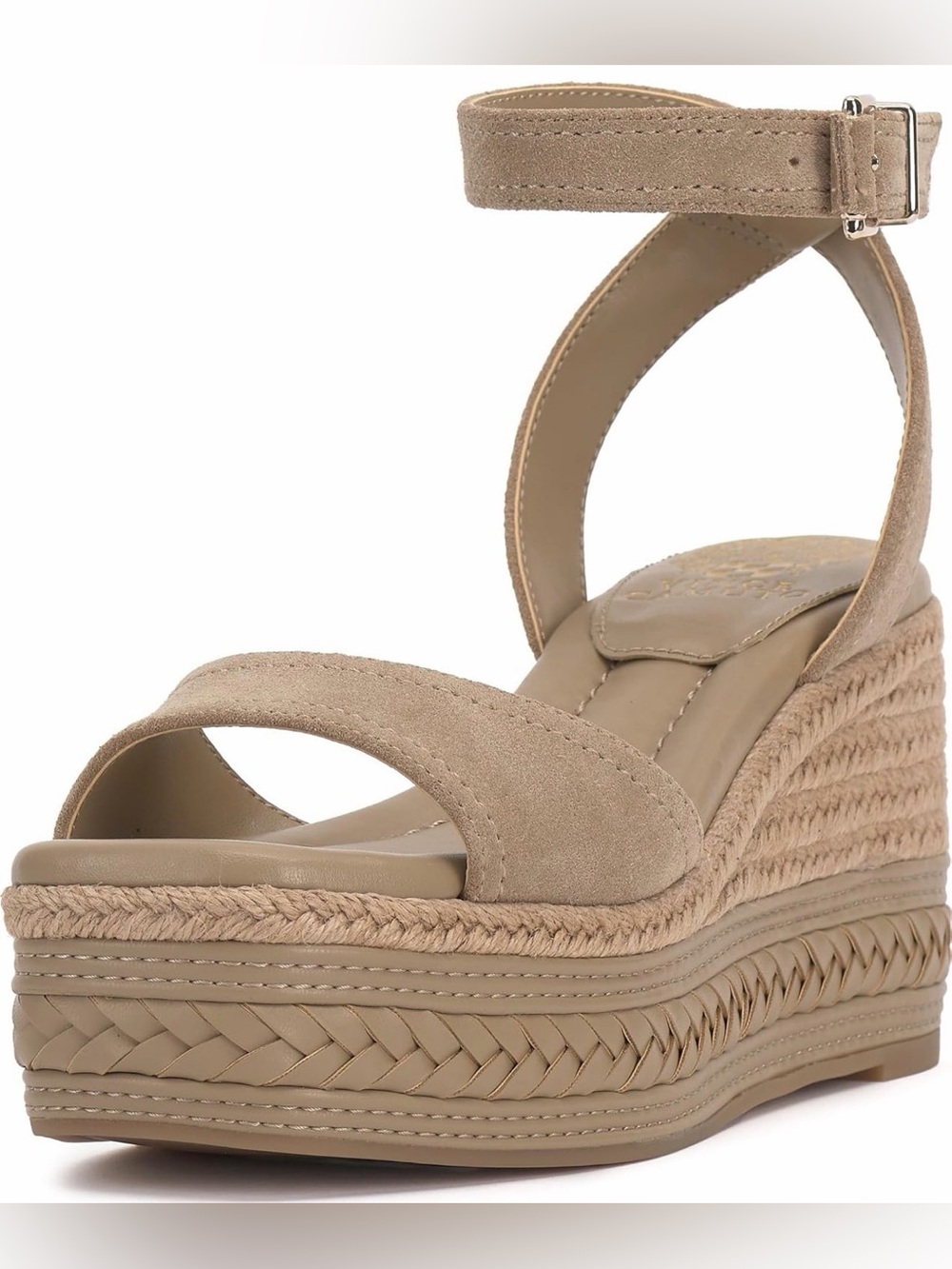 Vince Camuto Lilla Platform Wedge Sandals Sz 9M Taupe Ankle Strap Leather Upper